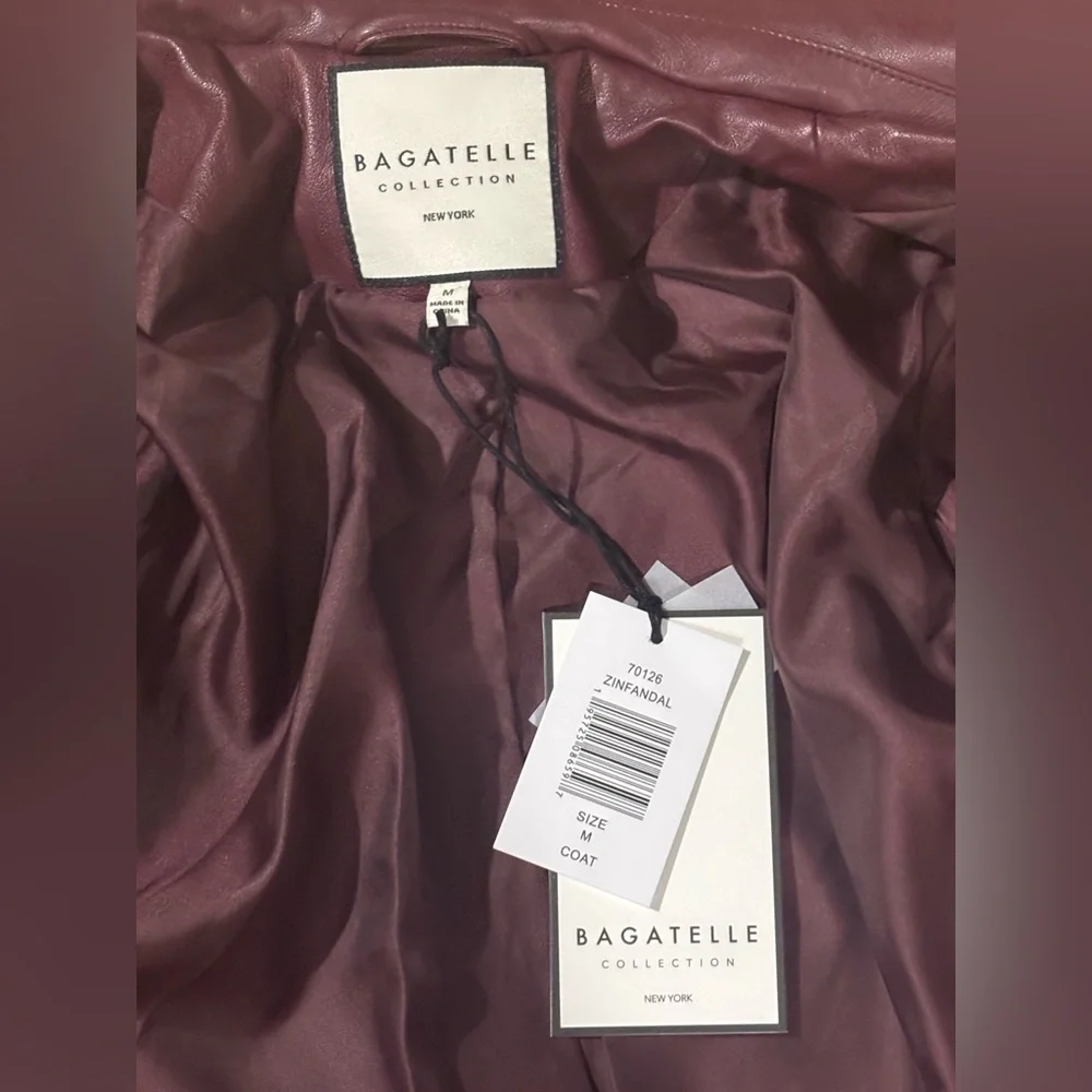 NWT-Bagatelle Open Front Faux Leather Trench Coat - Medium - Zinfandal - Picture 10 of 11